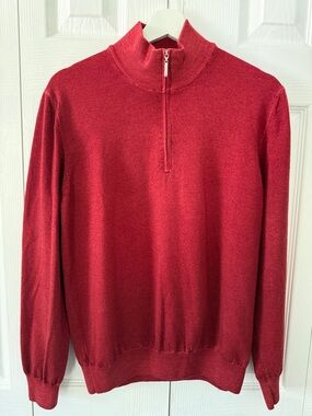 Gran Sasso Red Vintage Merino Wool 1/4 Zip Sweater Sz M Made in Italy